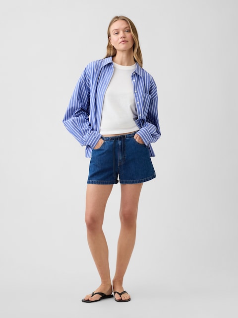 3" Mid Rise Drawstring Denim Shorts
