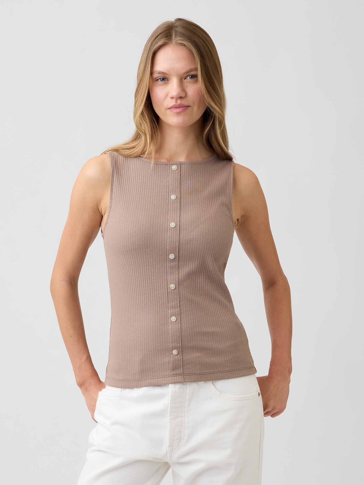 Ribbed Button-Up Top