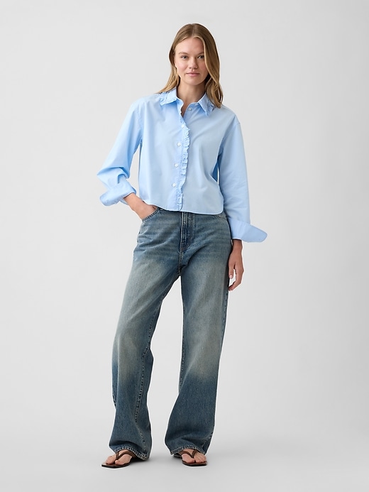 Image number 3 showing, Relaxed Cropped Poplin Shirt