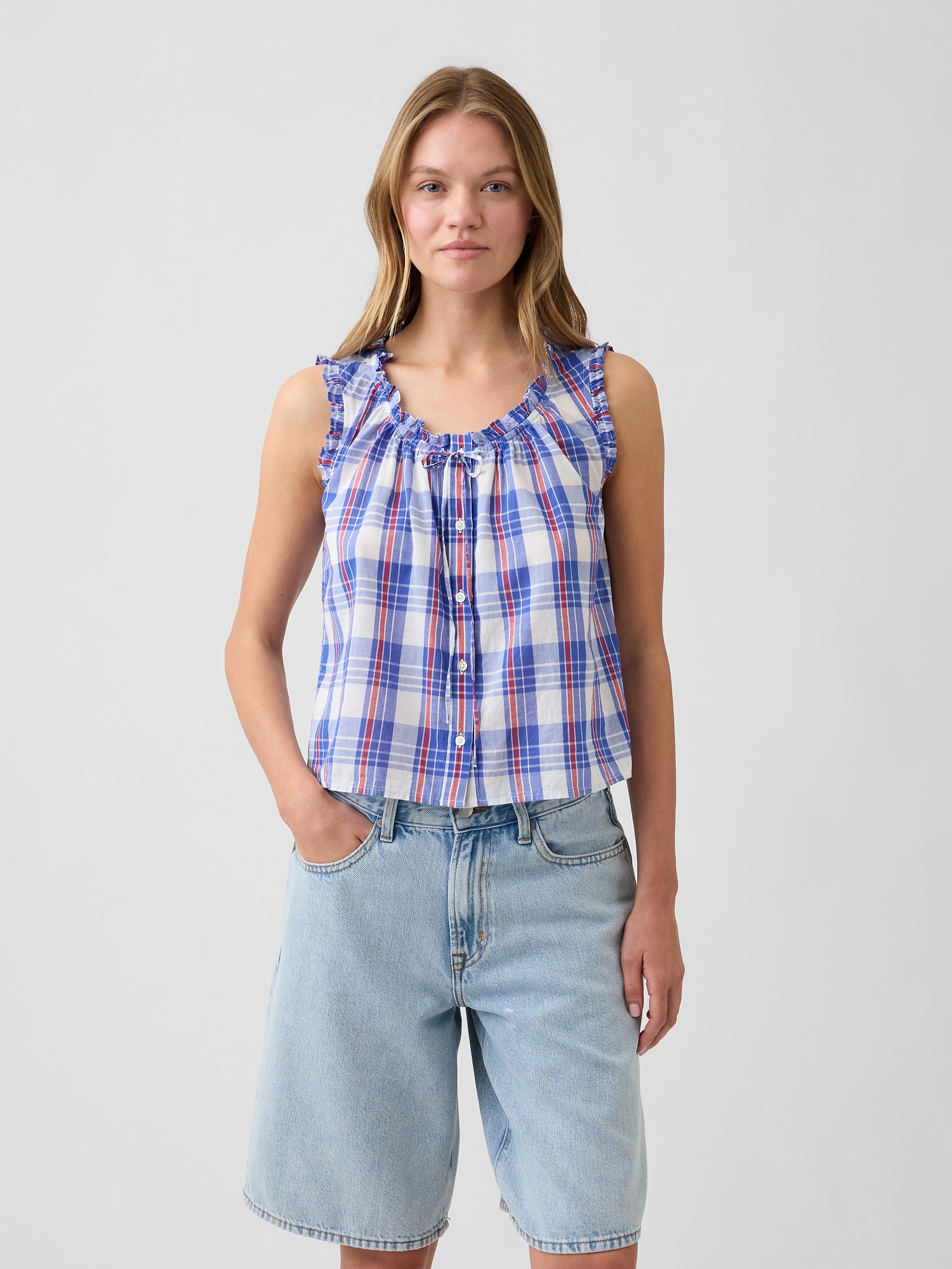 Relaxed Sleeveless Tie-Neck Top