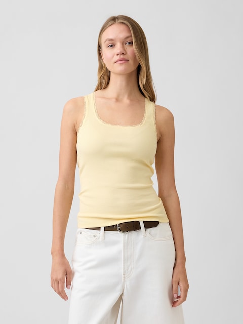 Ribbed Lace-Trim Tank Top