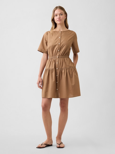 Poplin Button-Up Mini Dress