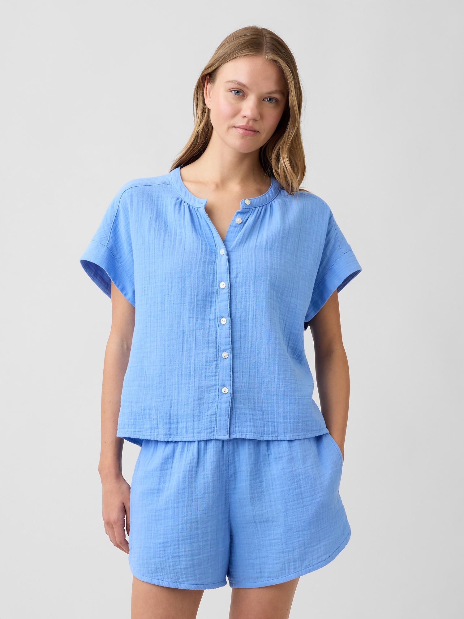 Relaxed Button-Up Gauze Top