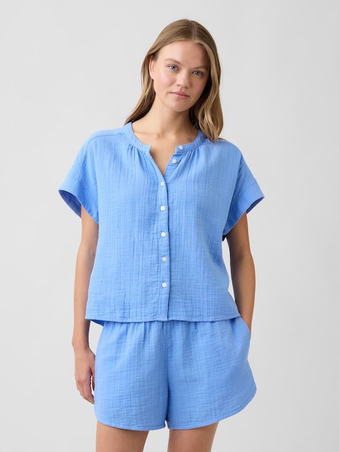 Relaxed Button-Up Gauze Top