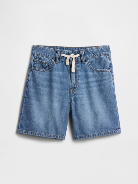 Kids Mid Rise Drawstring Denim Shorts