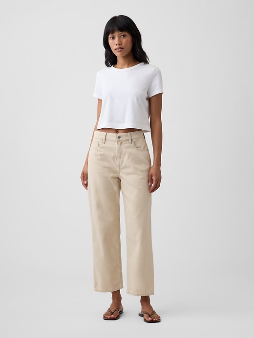 Image number 1 showing, Low Slung Stripe Relaxed Straight Crop Jeans