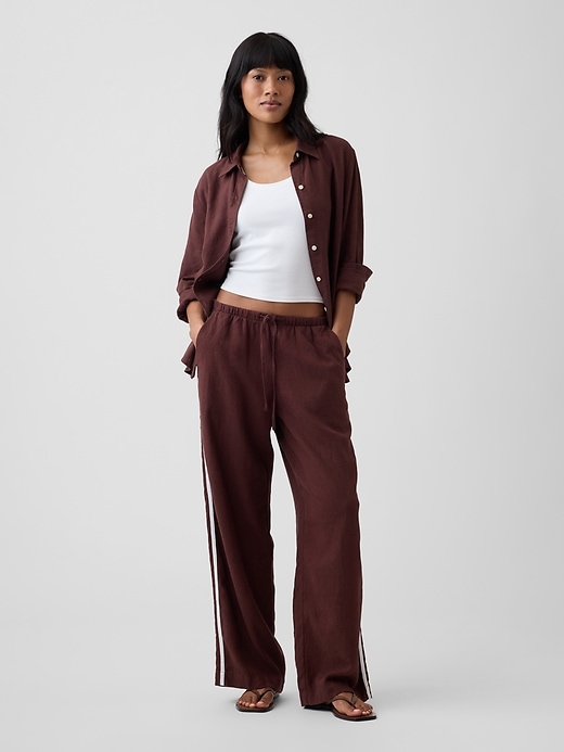 Image number 1 showing, Linen-Blend Stripe Wide-Leg Pants