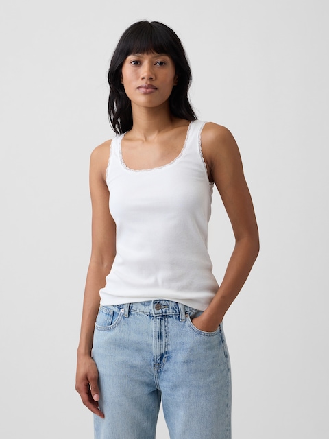 Ribbed Lace-Trim Tank Top