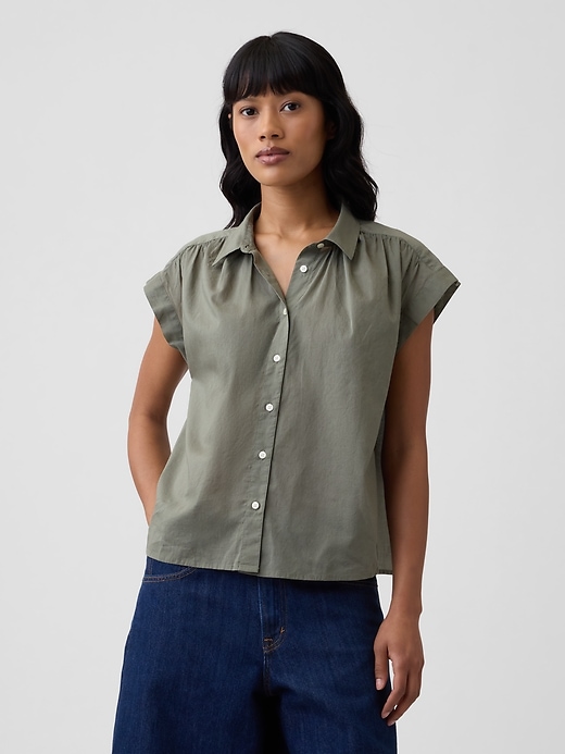 Image number 1 showing, Collared Cap-Sleeve Shirt