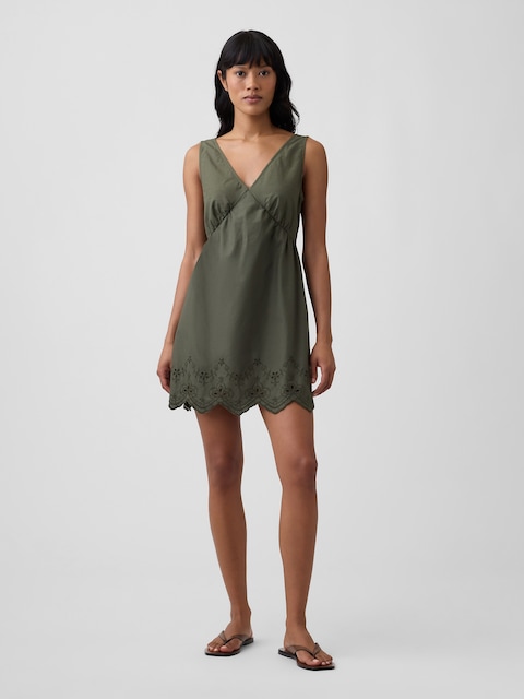Eyelet V-Neck Mini Dress