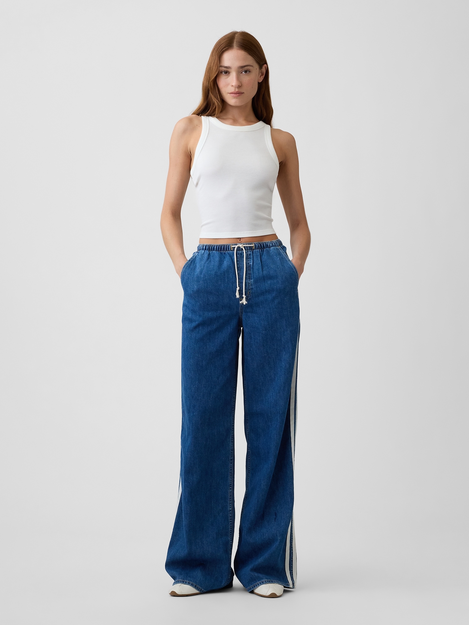 Mid Rise Soft Pull-On Wide-Leg Jeans