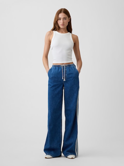 Mid Rise Soft Pull-On Wide-Leg Jeans