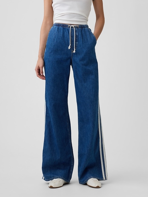 Image number 2 showing, Mid Rise Pull-On Soft Stripe Wide-Leg Jeans
