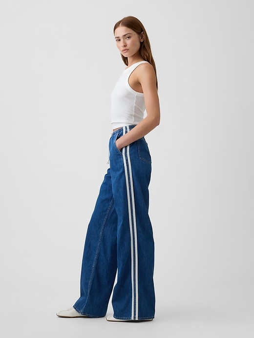 Image number 3 showing, Mid Rise Pull-On Soft Stripe Wide-Leg Jeans