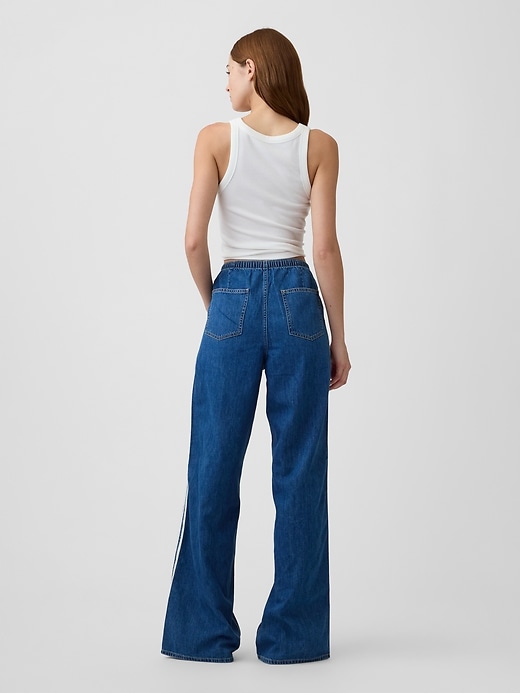 Image number 4 showing, Mid Rise Pull-On Soft Stripe Wide-Leg Jeans