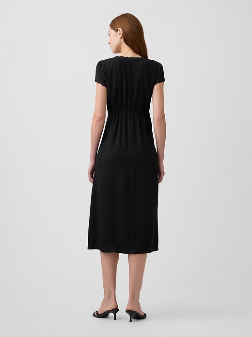Image number 2 showing, Linen-Blend Lace-Trim Midi Dress