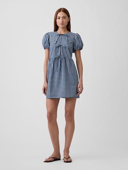 Image number 1 showing, Puff Sleeve Tie-Front Mini Dress