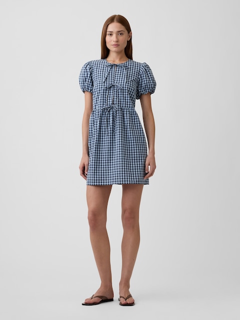 Puff Sleeve Tie-Front Mini Dress