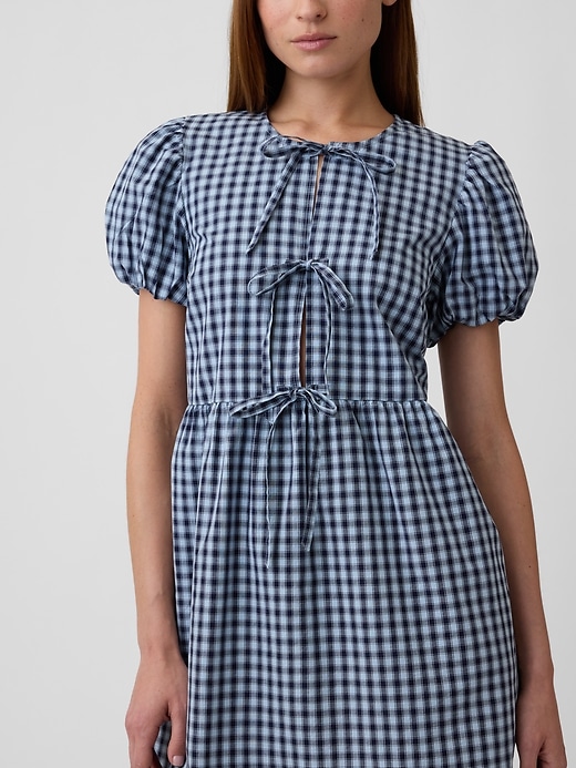 Image number 3 showing, Puff Sleeve Tie-Front Mini Dress