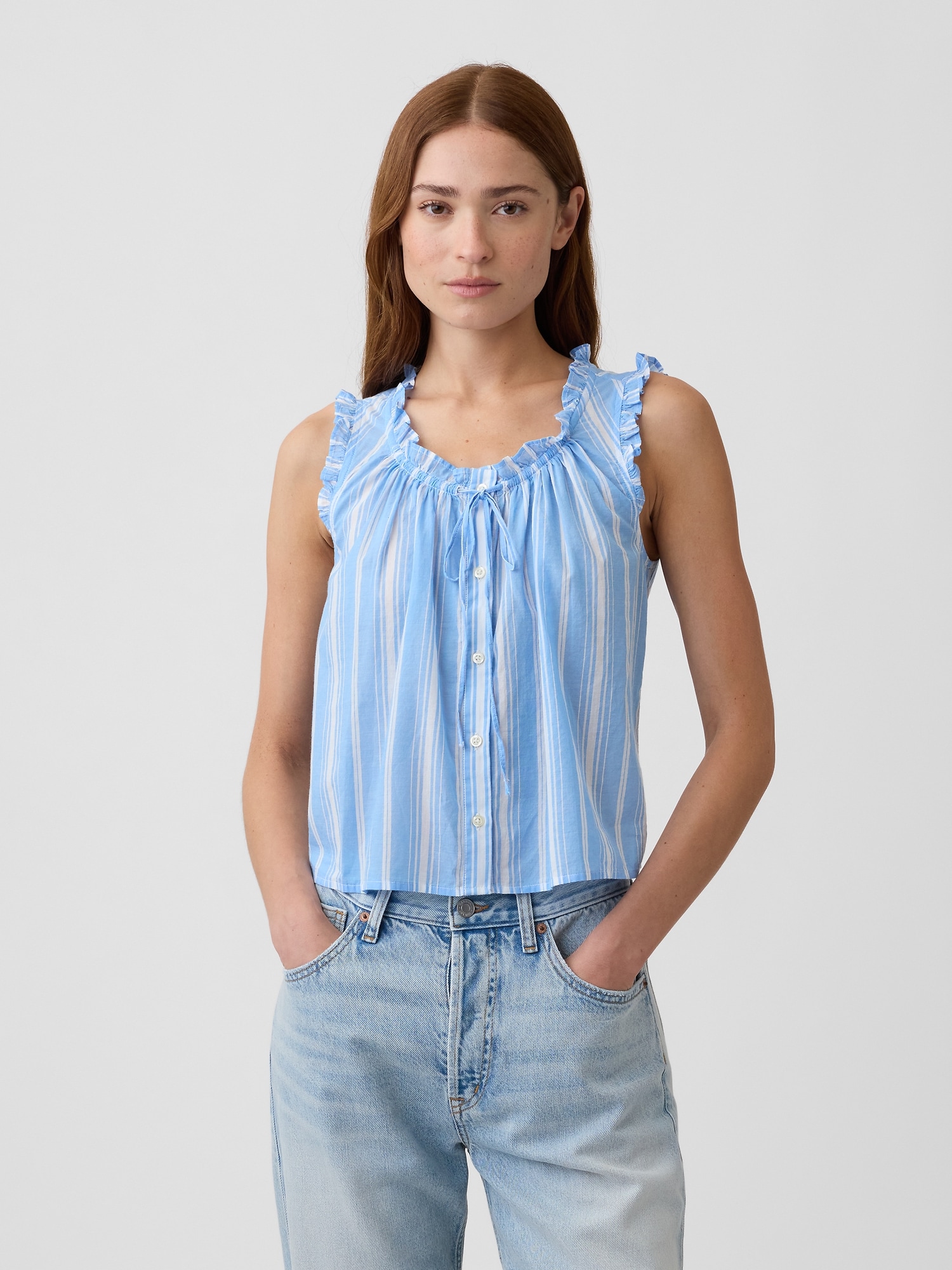 Relaxed Sleeveless Tie-Neck Top