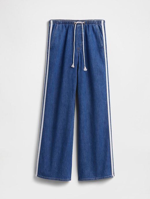 Image number 7 showing, Mid Rise Pull-On Soft Stripe Wide-Leg Jeans