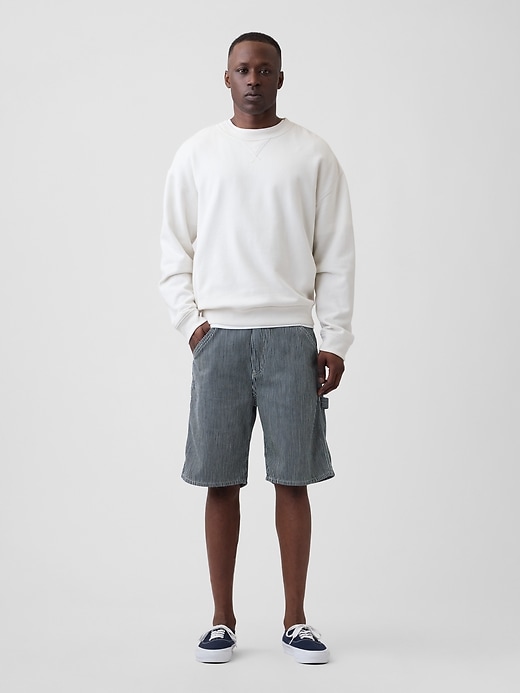 Image number 1 showing, 9" Denim Railroad Stripe Carpenter Shorts