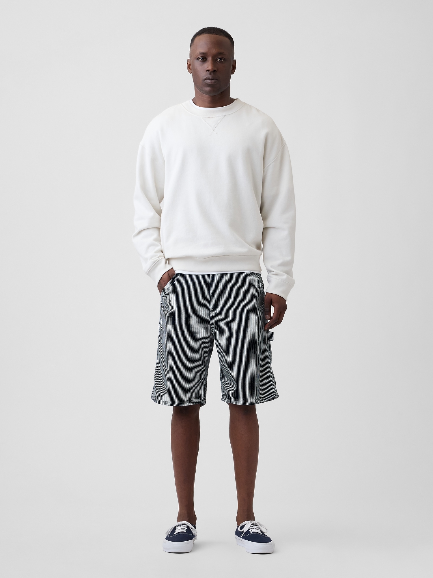 9" Denim Railroad Stripe Carpenter Shorts