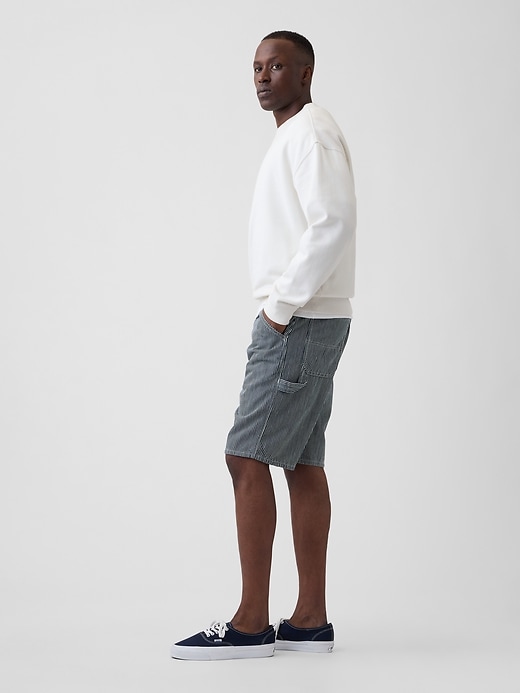 Image number 4 showing, 9" Denim Railroad Stripe Carpenter Shorts