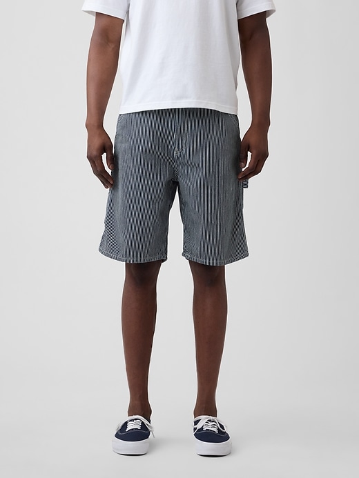Image number 3 showing, 9" Denim Railroad Stripe Carpenter Shorts