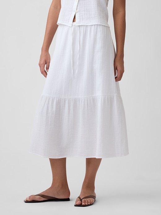 Image number 3 showing, Pull-On Gauze Midi Skirt