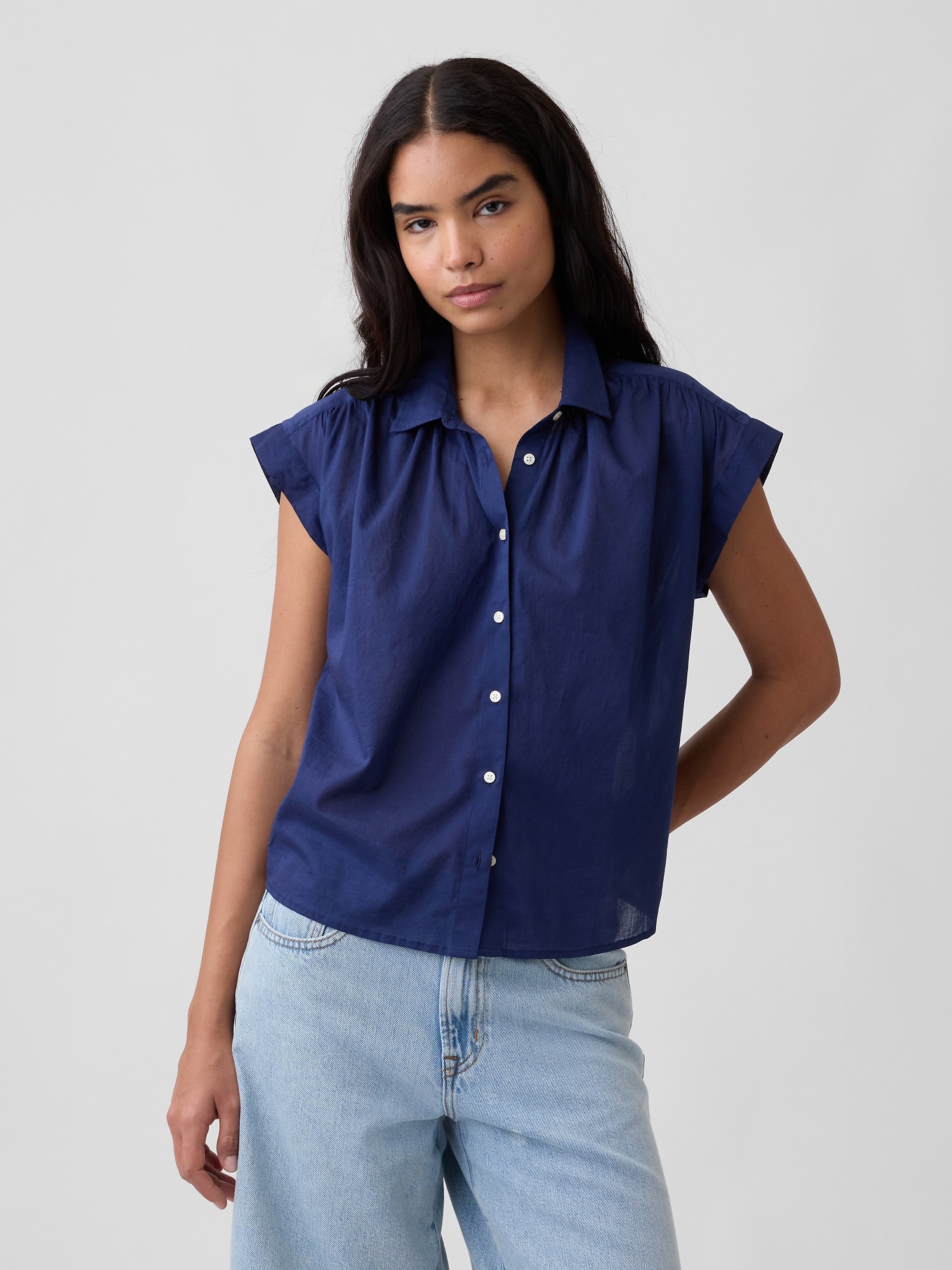 Collared Cap-Sleeve Shirt