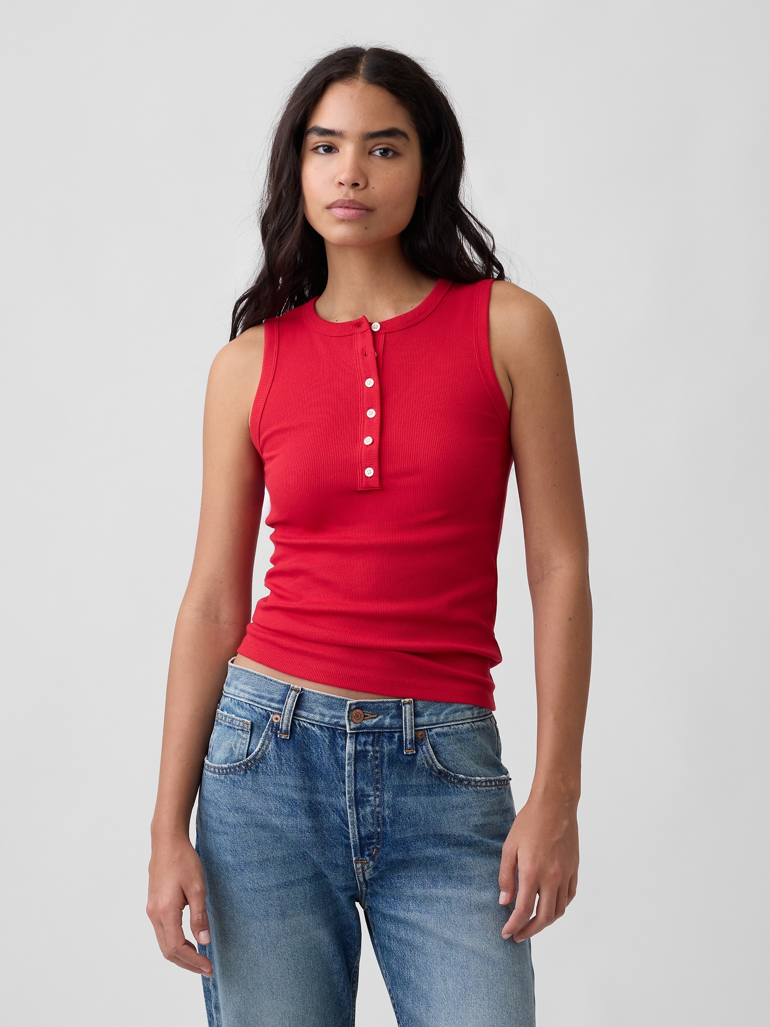 Ribbed Henley Tank Top