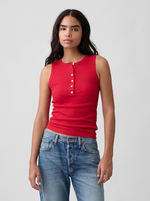 Ribbed Henley Tank Top