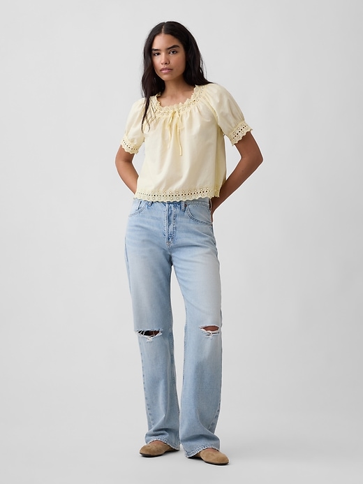 Image number 3 showing, Relaxed Embroidered Tie-Front Top