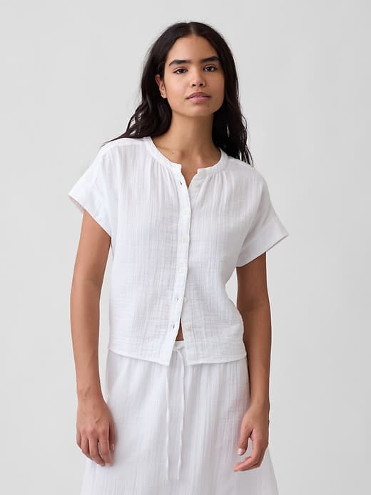 Image number 1 showing, Relaxed Button-Up Gauze Top