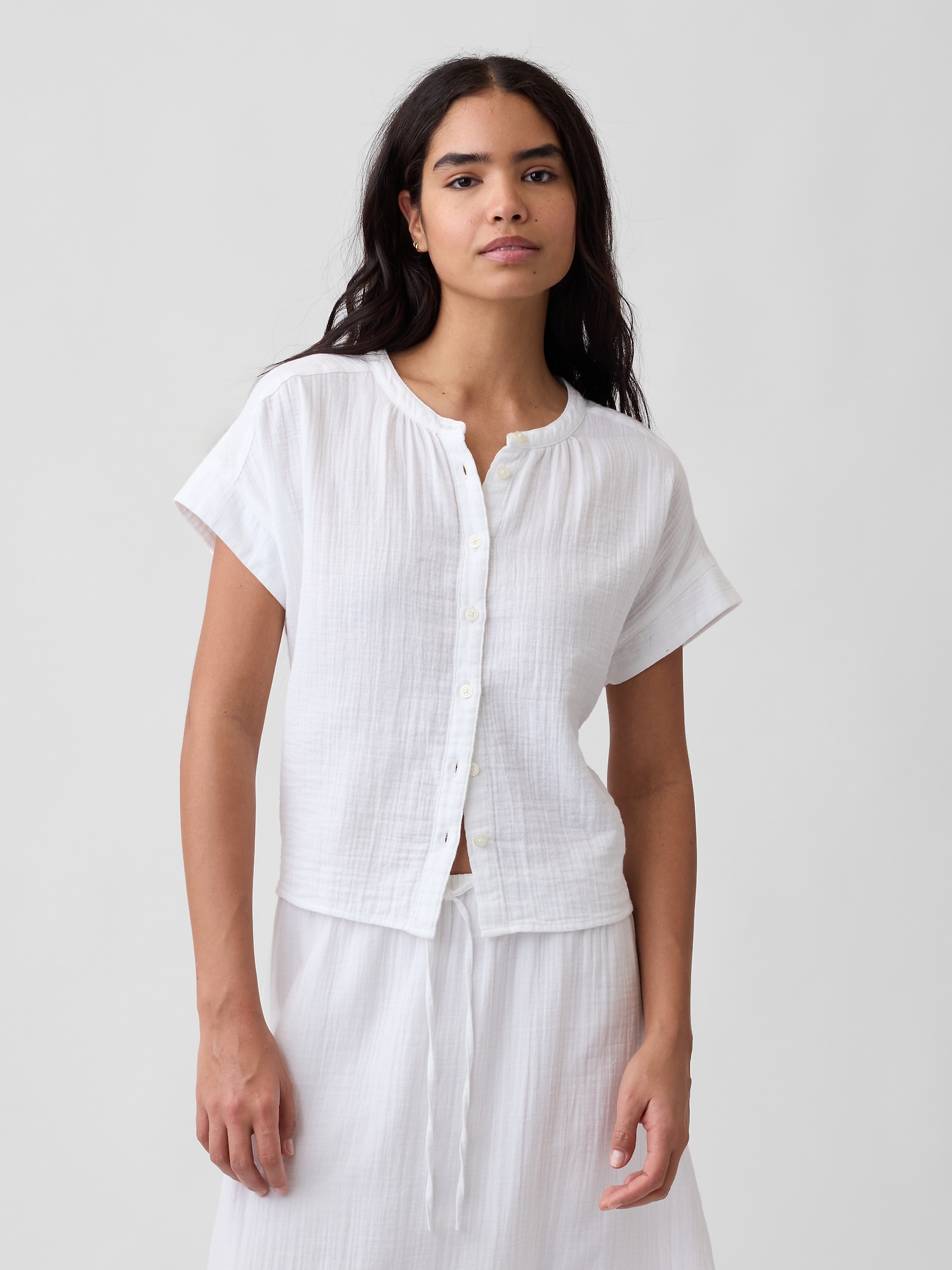 Relaxed Button-Up Gauze Top