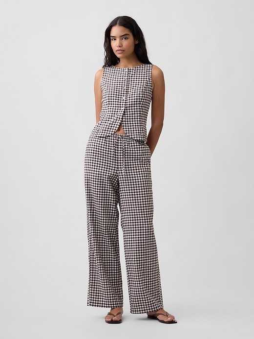 Image number 1 showing, Mid Rise Pull-On Wide-Leg Linen-Blend Pants