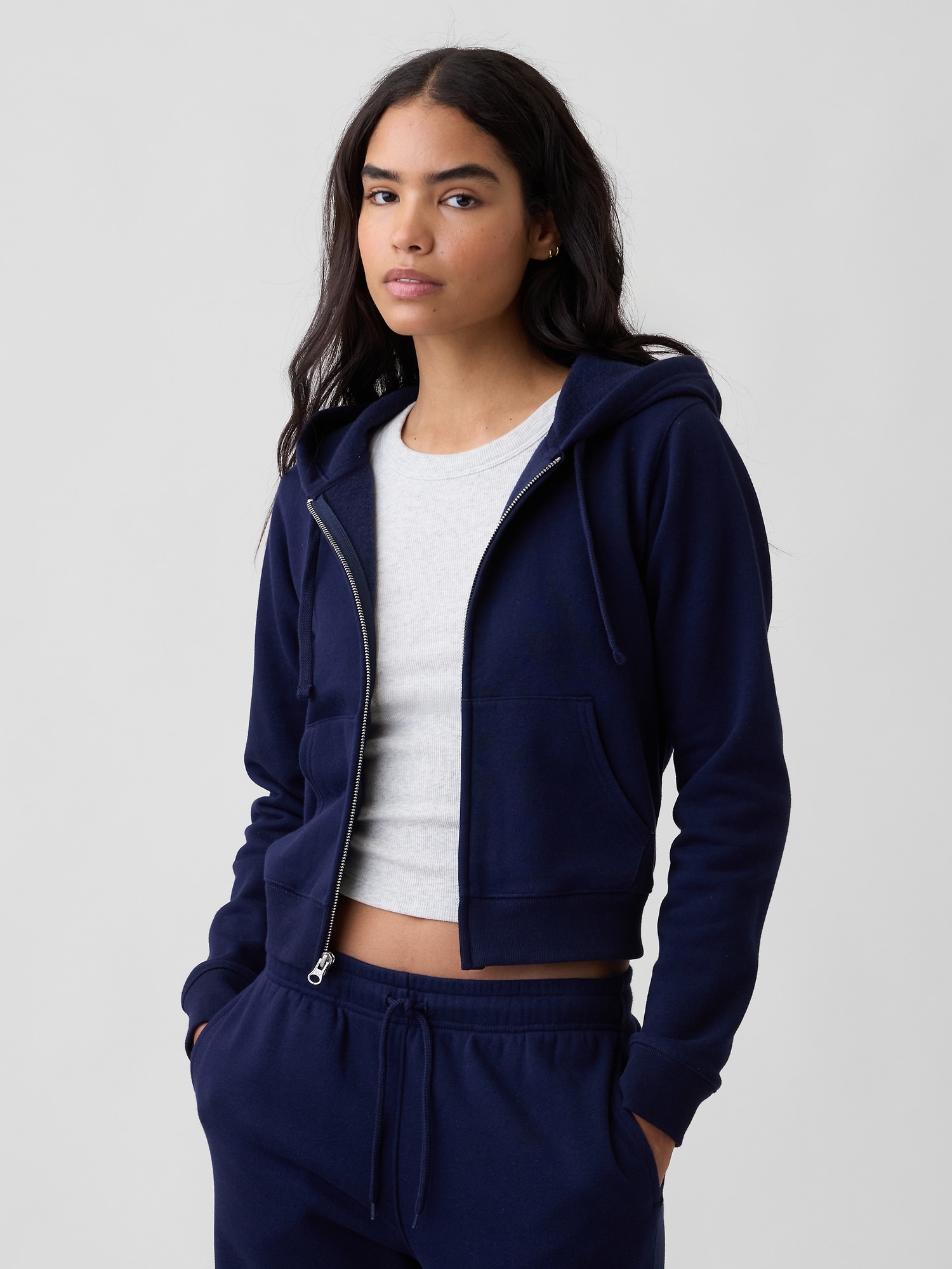 Cropped Fleece Zip Hoodie