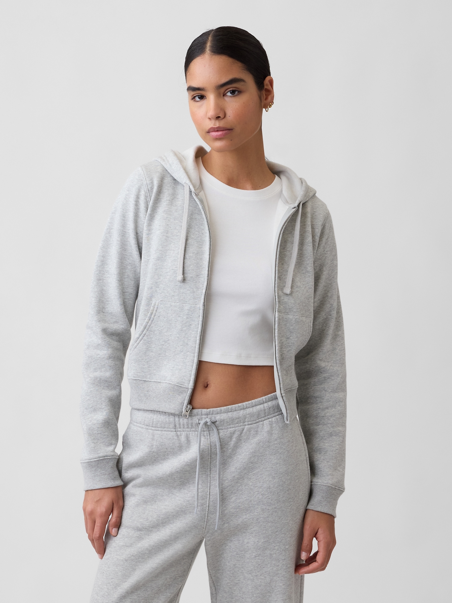 Cropped Fleece Zip Hoodie