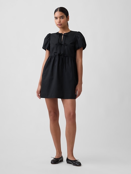 puff sleeve black mini dress Tie-Front Size:us 2 July while the keyhole back GLOURI Naija Style Black Smock dress