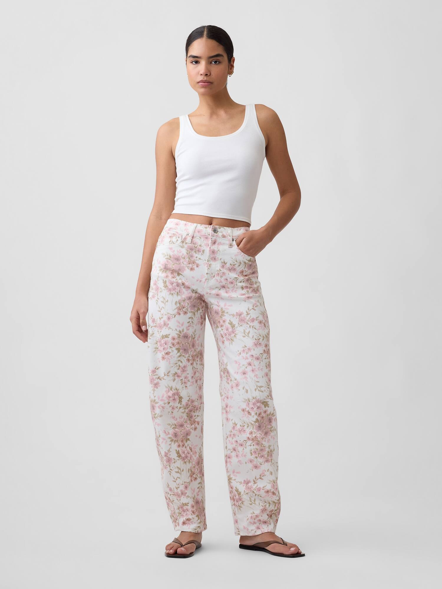 High Rise Print Barrel Jeans