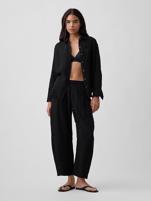 Image number 1 showing, Mid Rise Pull-On Barrel Gauze Pants