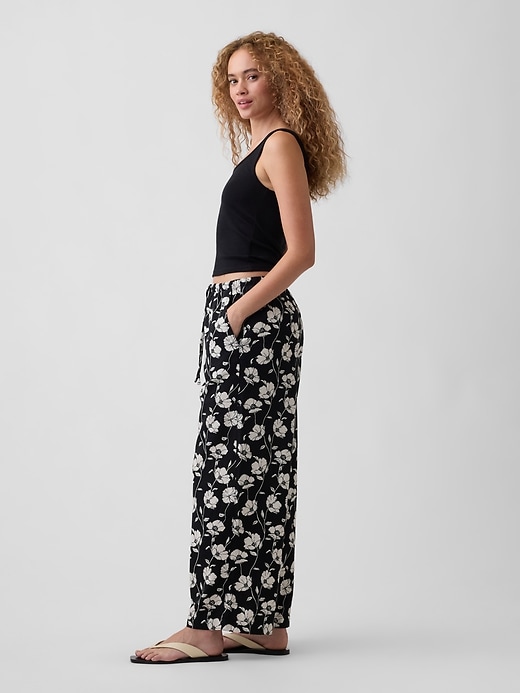 Image number 3 showing, Mid Rise Pull-On Wide-Leg Linen-Blend Pants