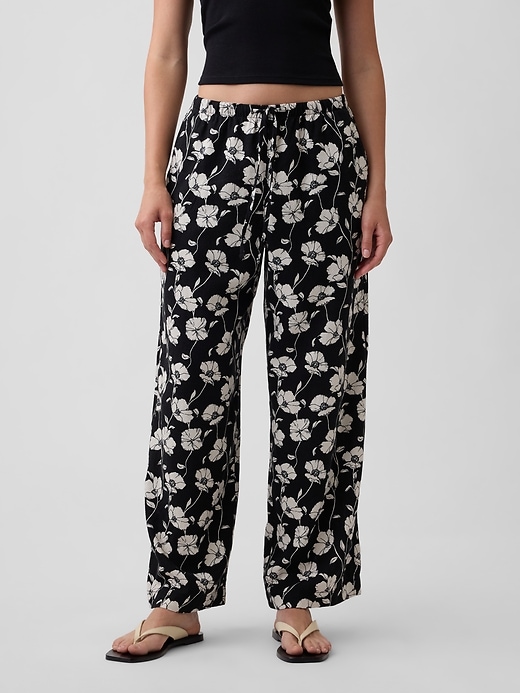 Image number 2 showing, Mid Rise Pull-On Wide-Leg Linen-Blend Pants