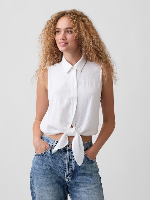 Relaxed Sleeveless Tie-Front Shirt