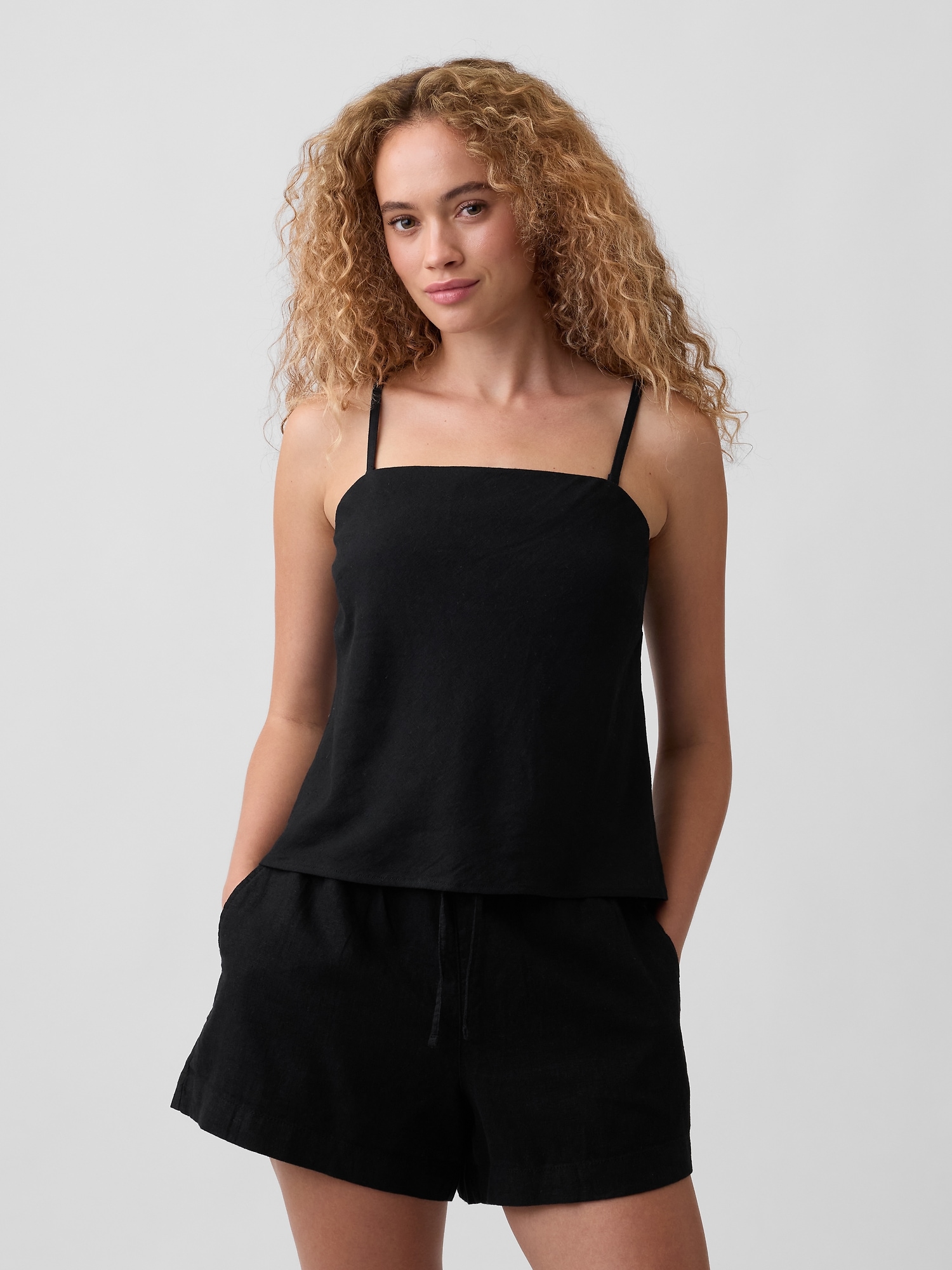 Linen-Blend Bias-Cut Top