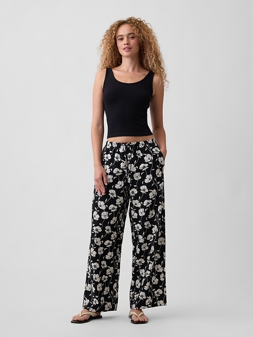 Image number 1 showing, Mid Rise Pull-On Wide-Leg Linen-Blend Pants