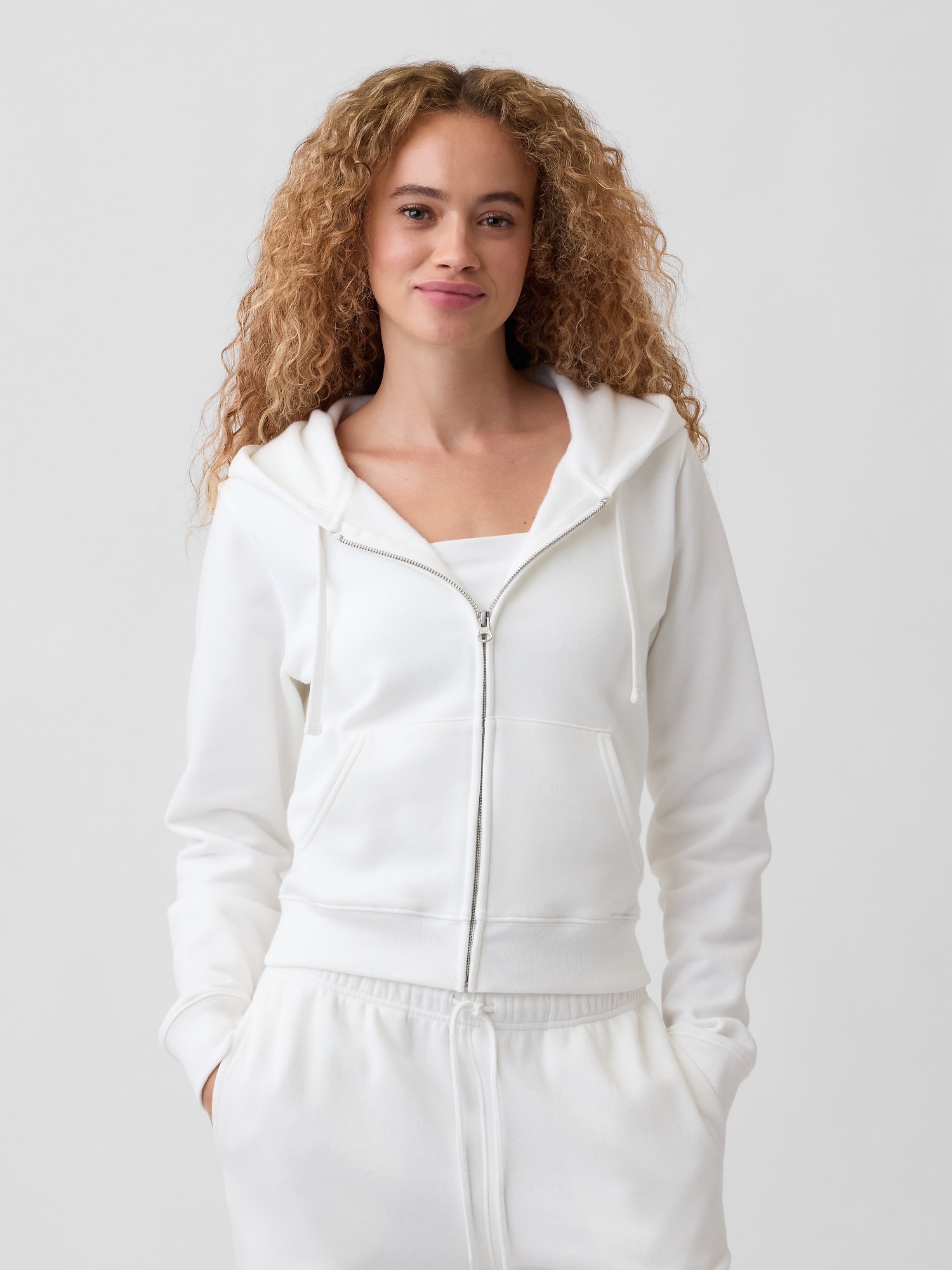 Cropped Fleece Zip Hoodie