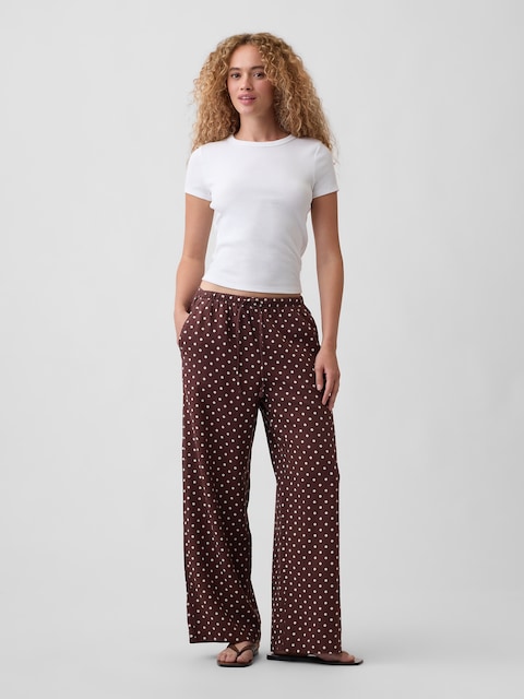 Mid Rise Pull-On Wide-Leg Linen-Blend Pants