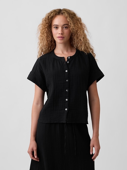 Image number 1 showing, Relaxed Button-Up Gauze Top